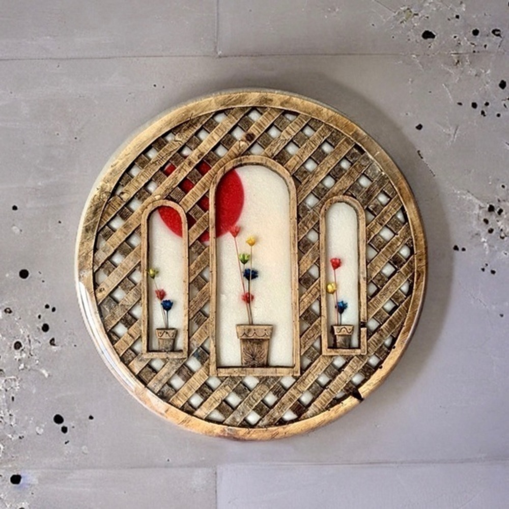 Vintage 70’s Dried Flower Acrylic Resin 8'' Trivet